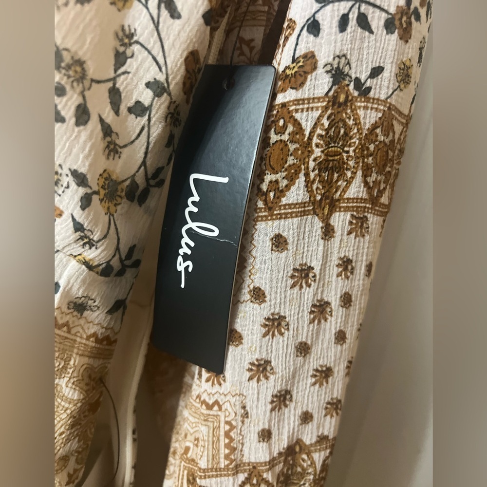 Lulus Floral Bohemian Dress in Cream and Brown - Picture 4 of 7